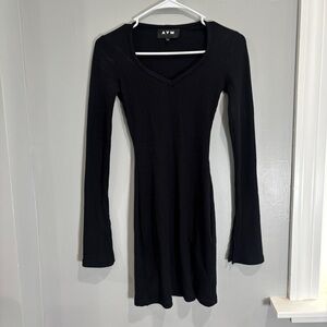 AYM Sweater Bodycon Ribbed Long Sleeve V Neck Cotton Blend Mini Dress XS